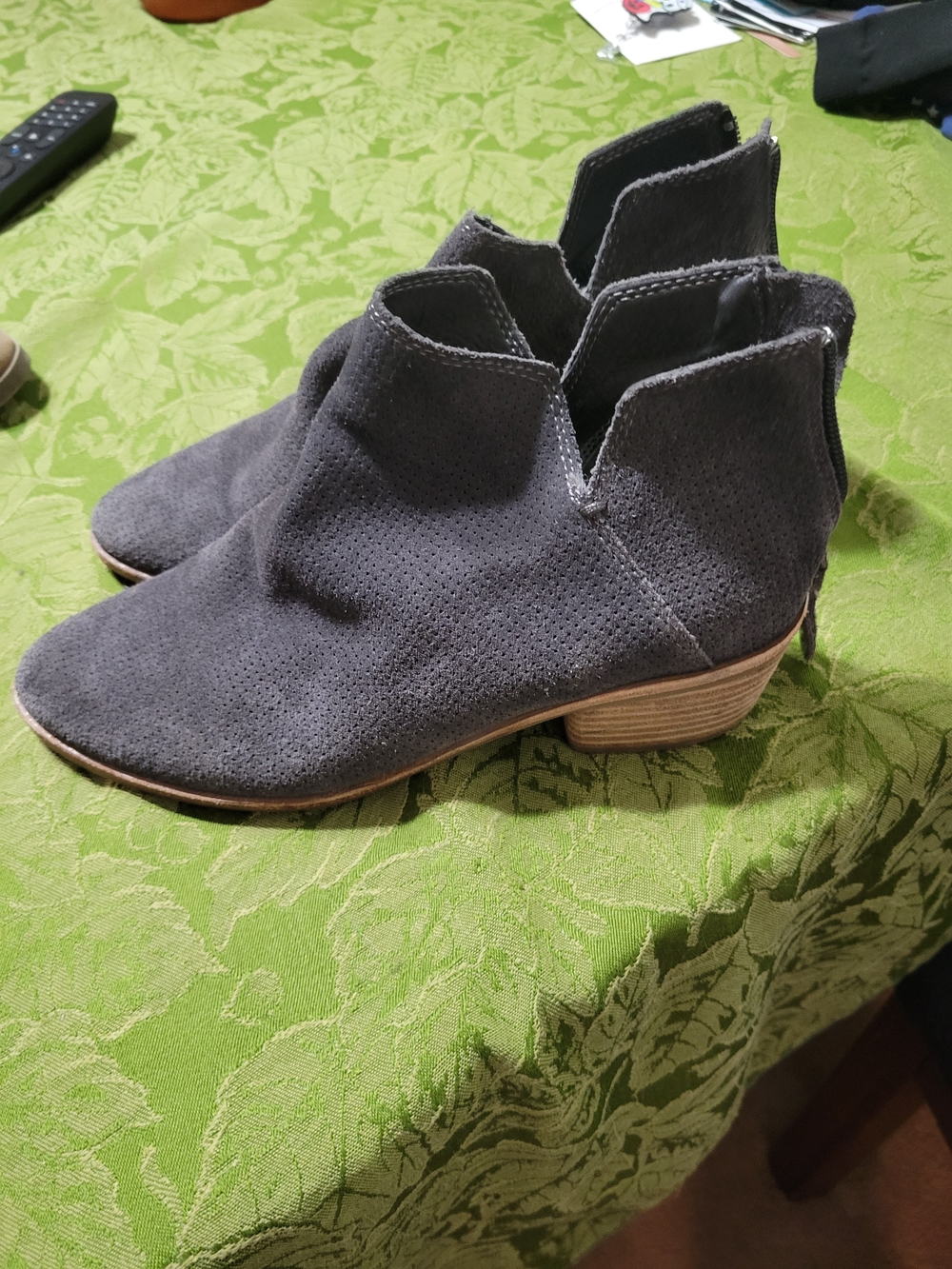 Dolce Vita Charcoal Gray Suede Perforated Ankle Booties